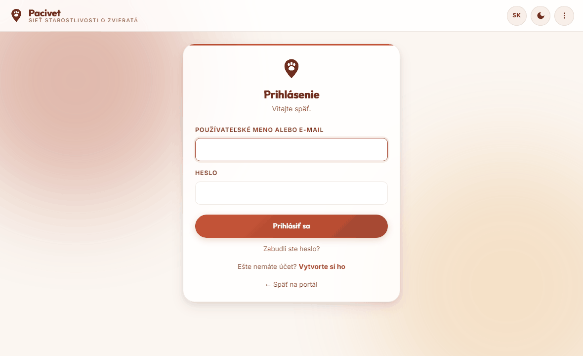 The Pacivet sign-in page with username and password fields