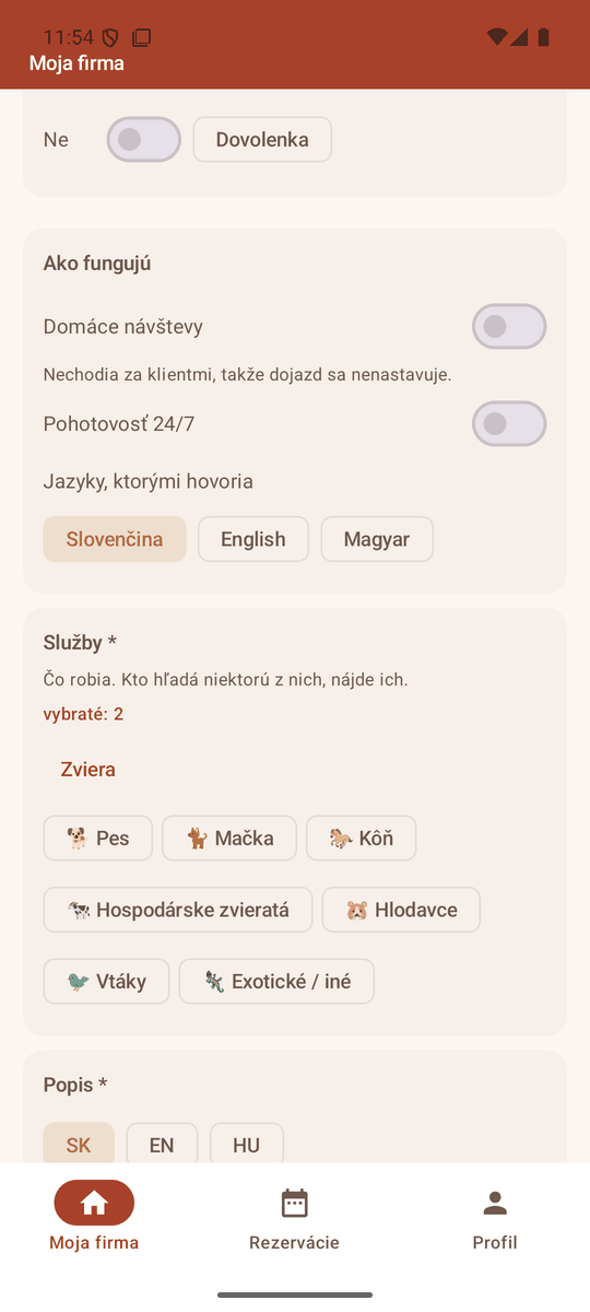 Choosing the services offered, in the app